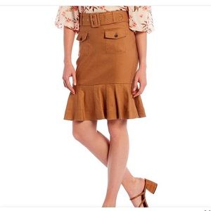 Stretch Fit & Flare High Rise Belted Linen Blend